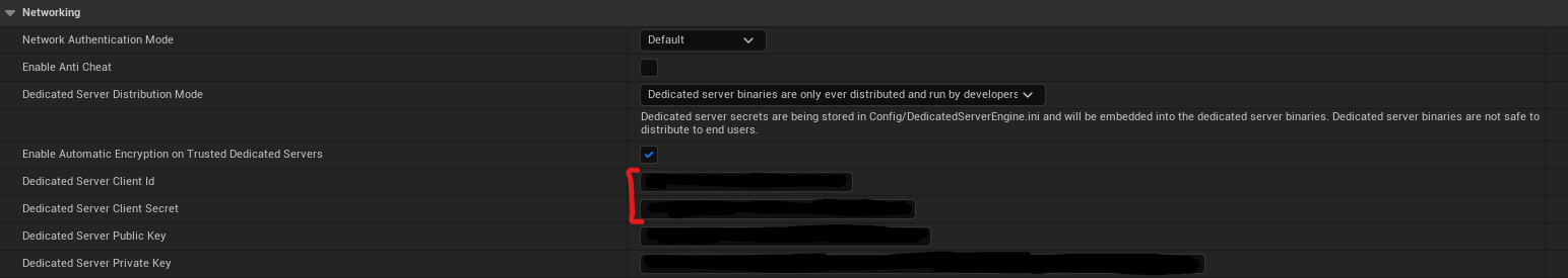 Dedicated Server Client Id and Secret settings in Project Settings