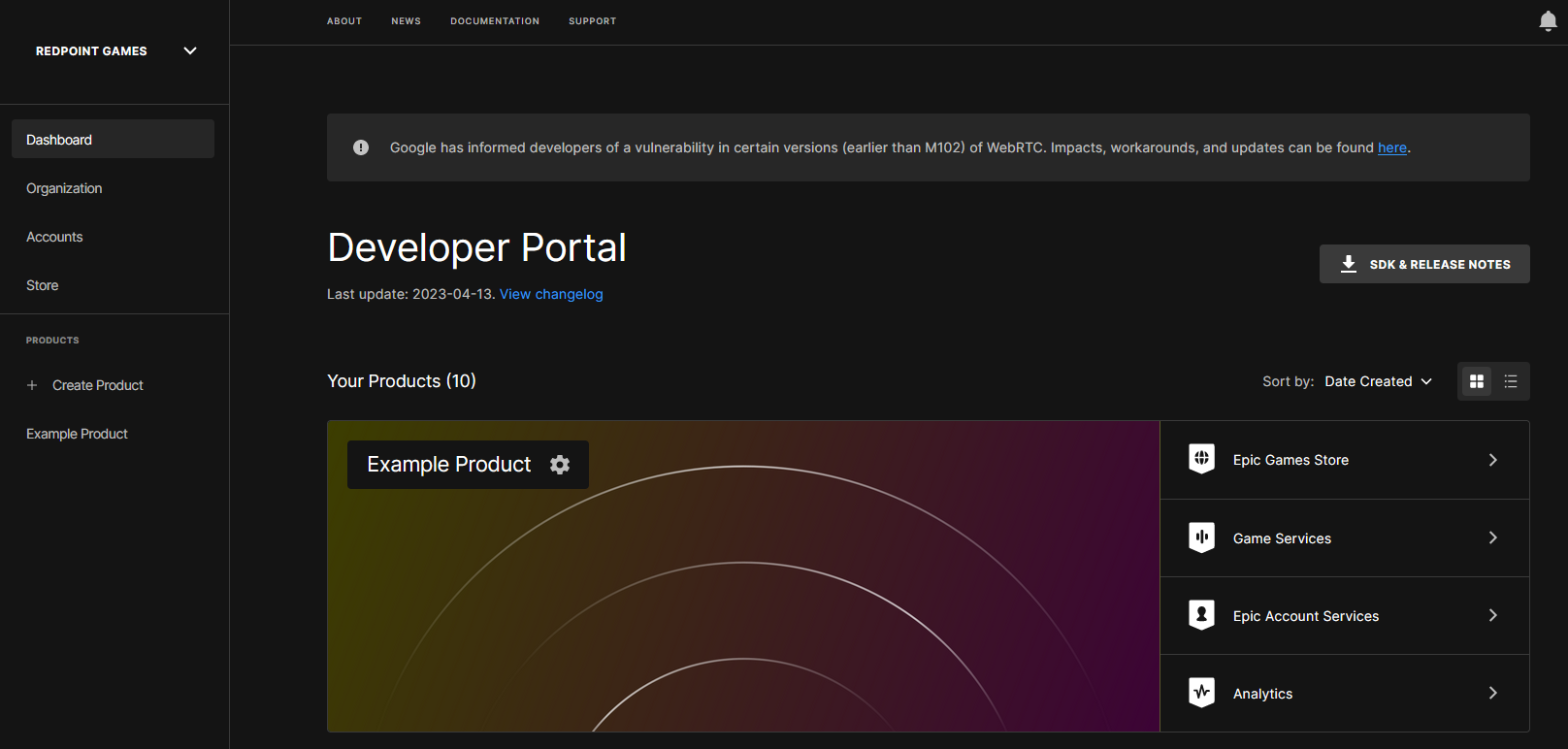 A screenshot of the developer portal &amp; organization