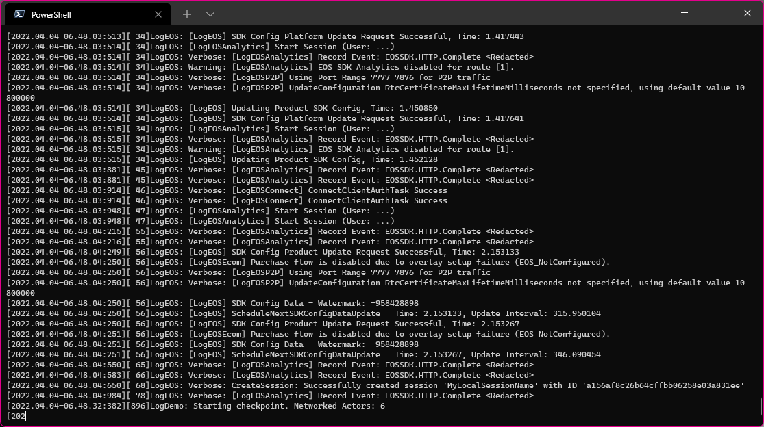 A screenshot of the latest log output