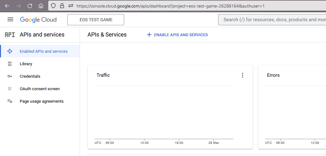 The &quot;Enabled APIs and services&quot; screen on Google Cloud Platform