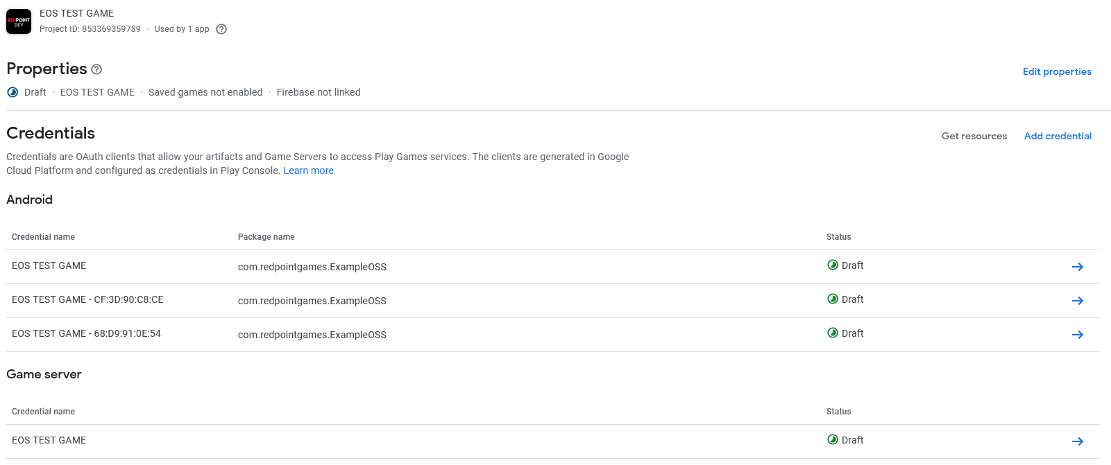 Google Play configured with all of the credentials