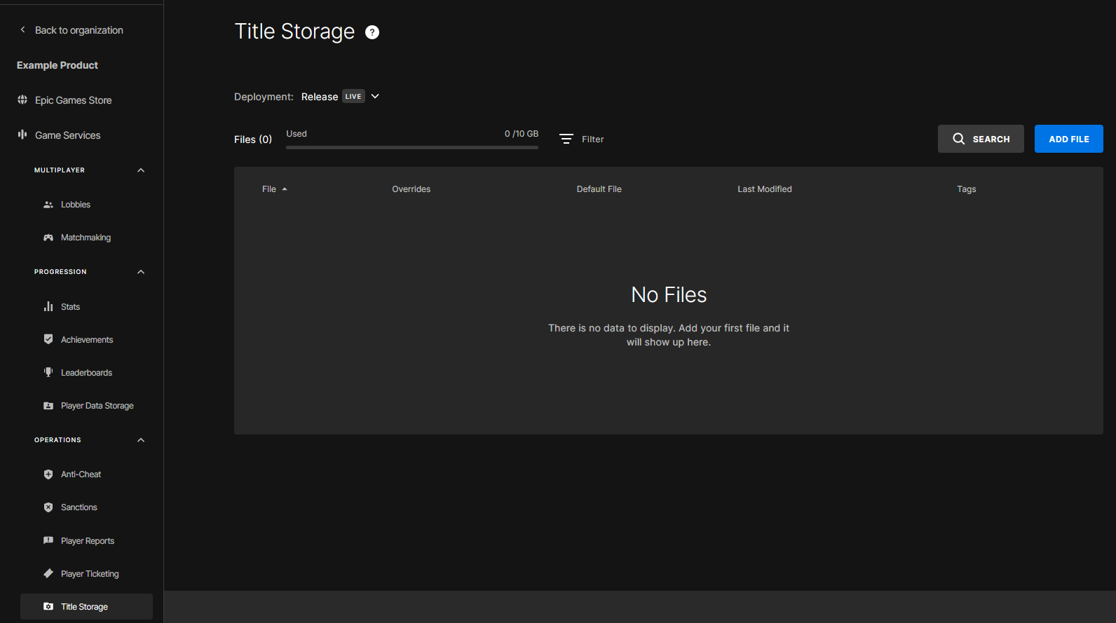 A screenshot of title storage
