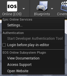 The new authentication options in the EOS dropdown