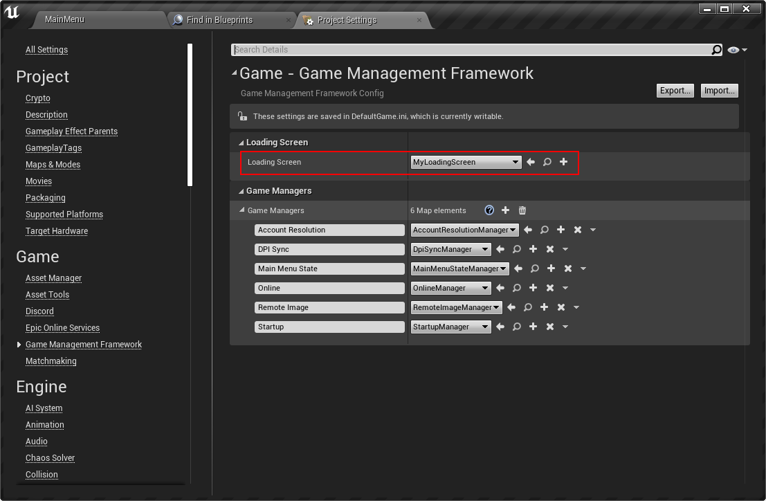 Set the Loading Screen configuration